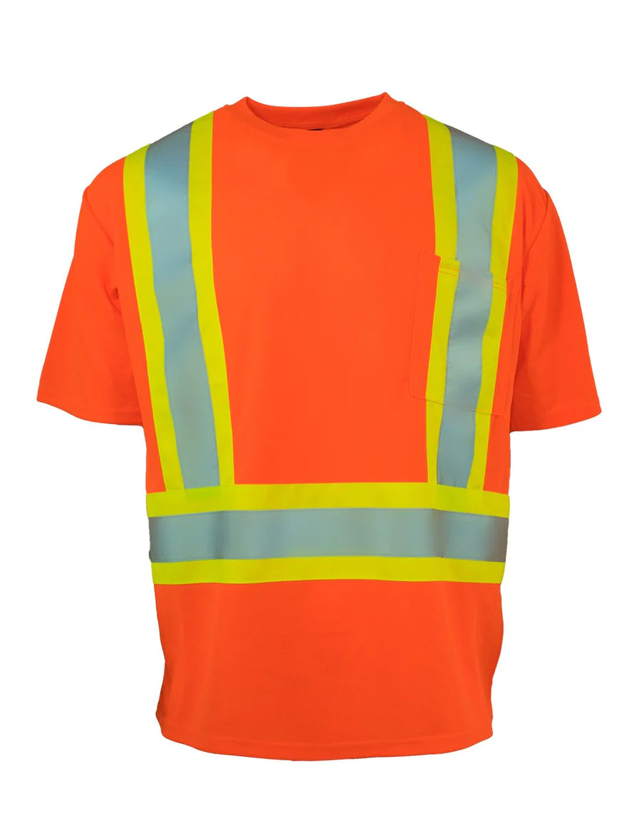 Hi Vis Crew Neck Short Sleeve Safety Tee with Chest Pocket