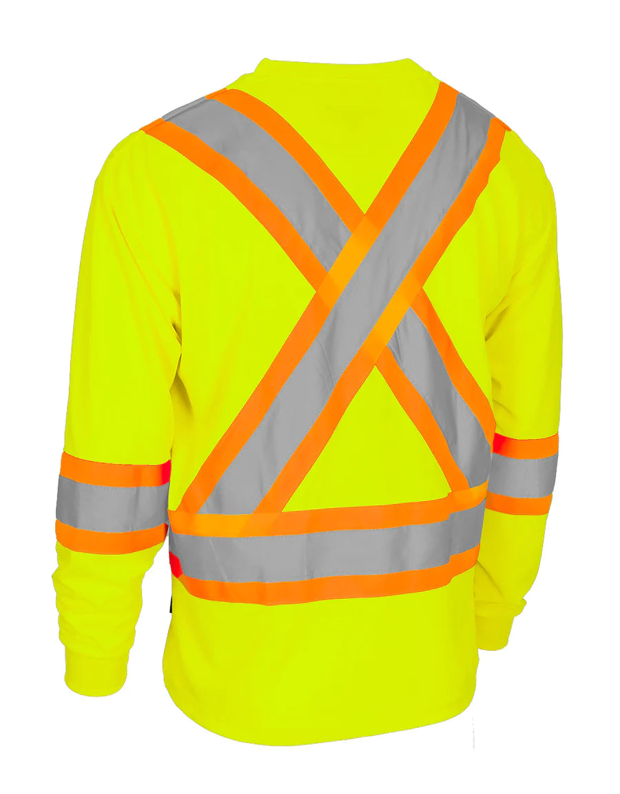 Hi Vis Crew Neck Long Sleeve  Safety Tee with Chest Pocket