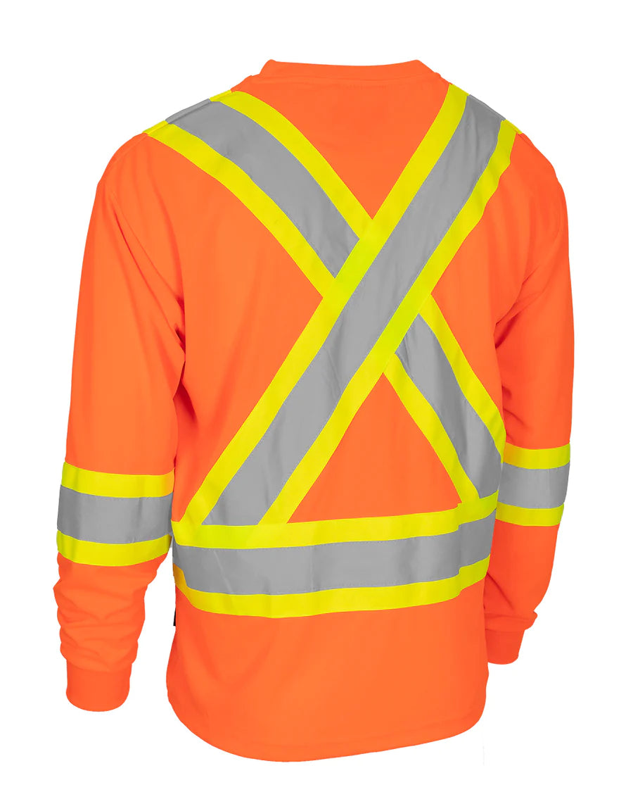 Hi Vis Crew Neck Long Sleeve  Safety Tee with Chest Pocket